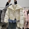 New Down Jacket Women's Short High Waist Large Lapel Collar Fashion High Sense White Duck Down Winter Warm Jacket