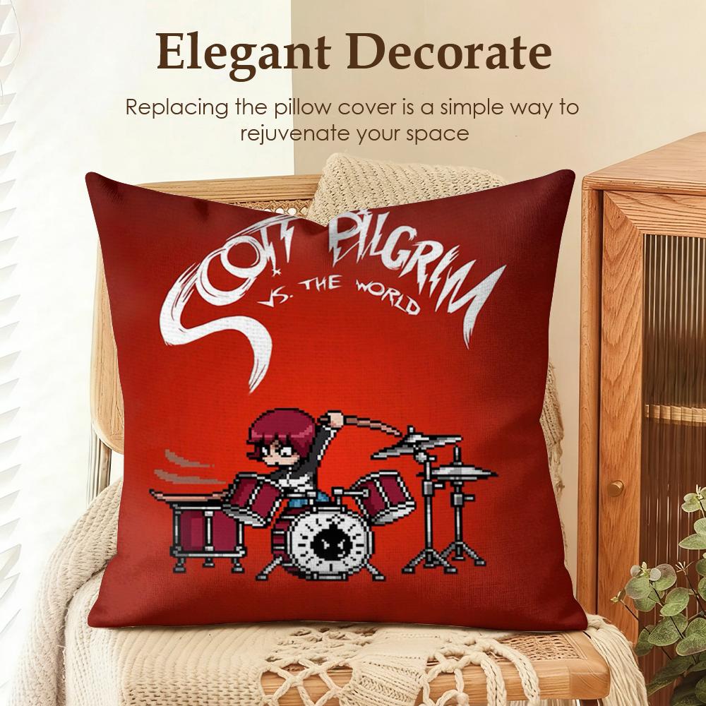 Cartoon SScott PPilgrim Cushion Cover Natural Linen Organic Fabric DoubleSided Printing Sofa Home Decor Gift Pillow Case