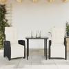 Vidaxl 3-Cz. Garden Furniture Set With Cushions, Black, PE Rattan