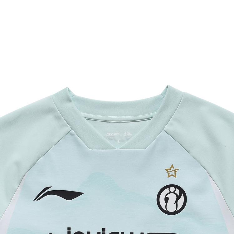 Li Ning Sports Lifestyle Series Logo Letter V-Neck Short Sleeve Raglan T-Shirt Unisex T-Shirt Soft-Water-Blue ATSU693-1