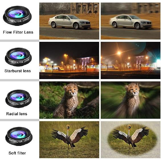 Phone Camera Lens Kit, 11 in 1 Cellphone Lens Kit for iPhone and Android, 0.63X Wide Angle+15X Macro+