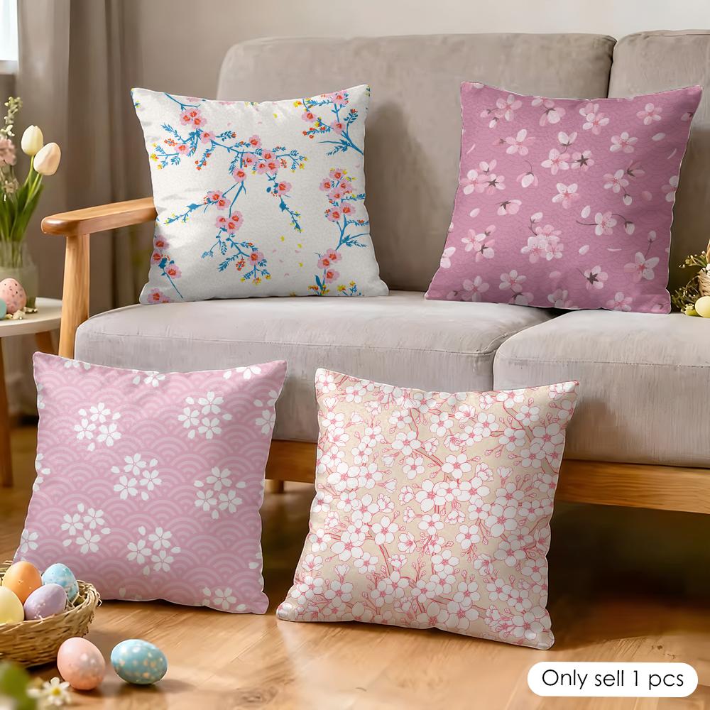 Sakura Blossom Pattern Cushion Cover Soft Plush Fabric DoubleSided Printed Cushion Covers for All Seasons Modern HomeDecor Gift