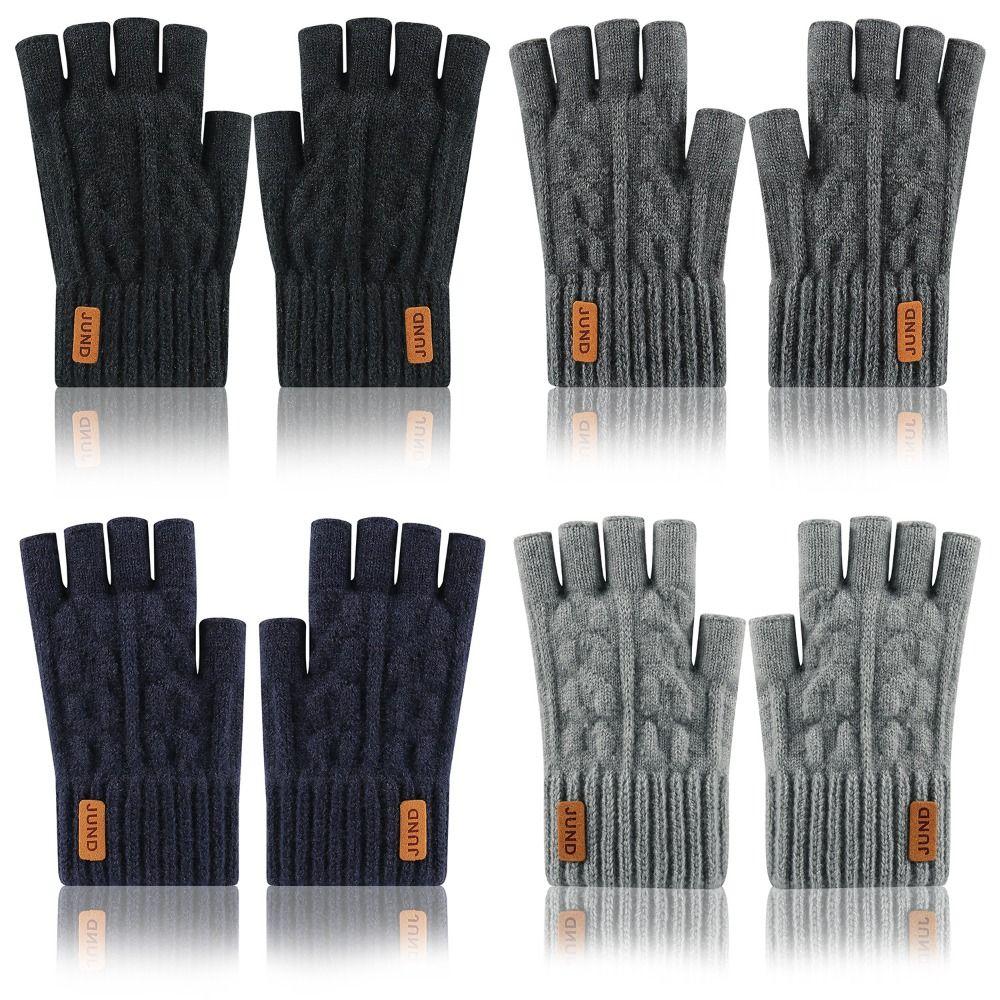 Fleece Lined Half Coverage Gloves Knit Half Finger Gloves Warm Knitted Fingerless Gloves  Winter