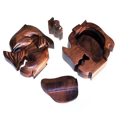 Wooden Puzzle Box With Secret Compartment, Dolphin Design