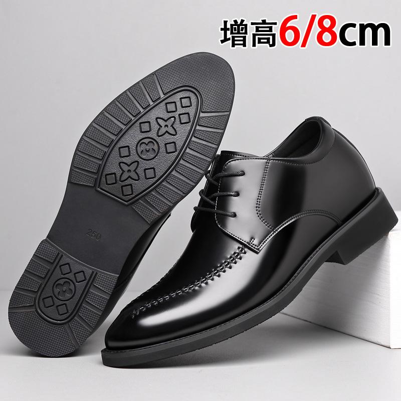 Inner height-increasing leather shoes men's 2025 spring and autumn new business dress derby shoes patent leather breathable leather pointed work shoes