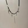 Punk Star Pentagram Necklace for Women Fashion Inlaid Rhinestone Tassels Choker Black Rope Necklace Y2K Style Accessories Gifts