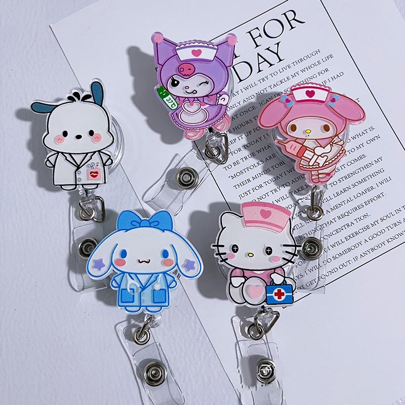 1 Piece Working Permit Pass Card Clip Cartoon Sanrio Badge Cute Melody Reel Retractable Id Name Card Clips For Nurse Badge