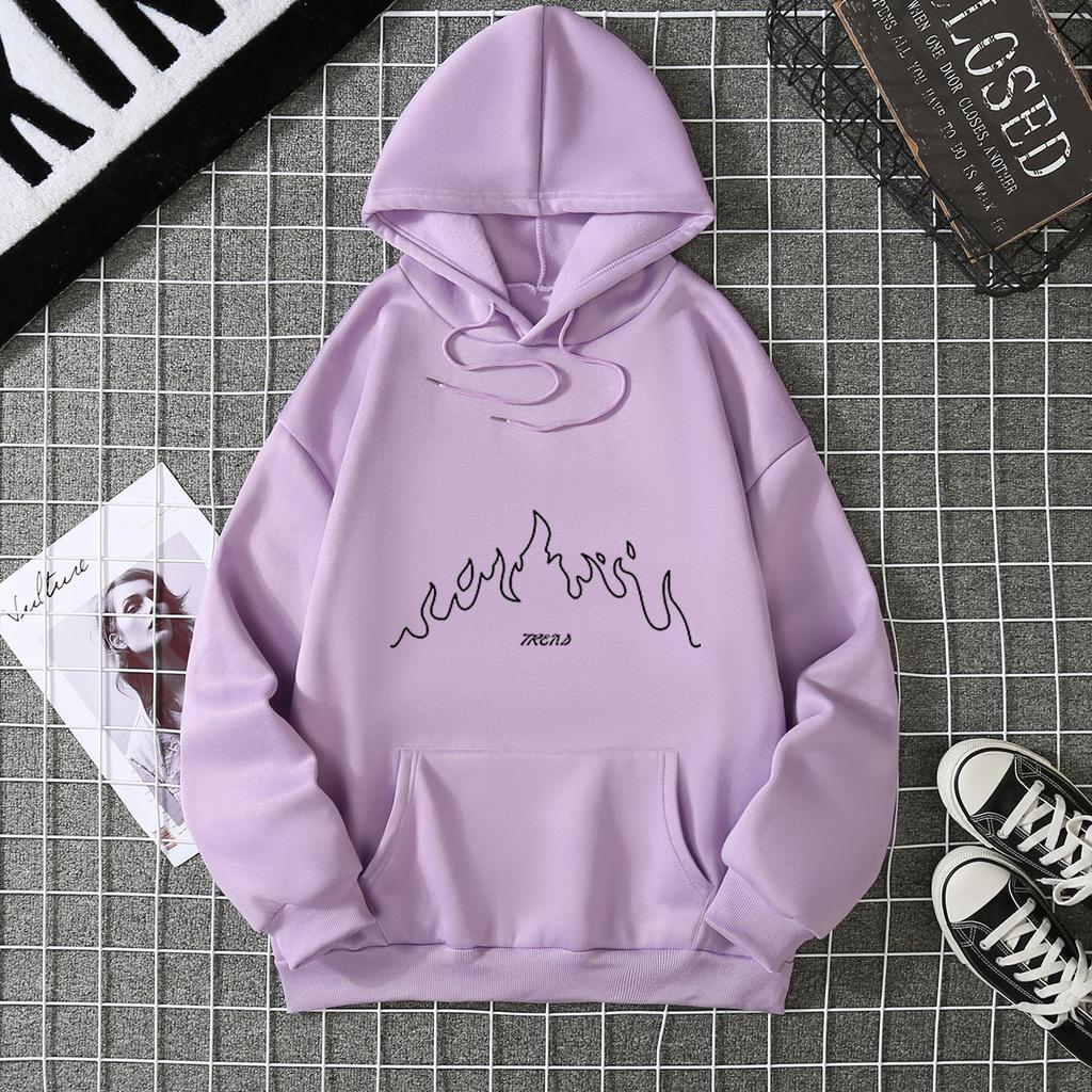 2025 new women's fleece sweater print pocket print hoodie