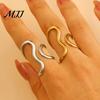 Open Finger Ring Adjustable Fit Women Stainless Steel Circle Texture Exaggerated Unconventional Lines Design Band Jewelry Gift Geometric