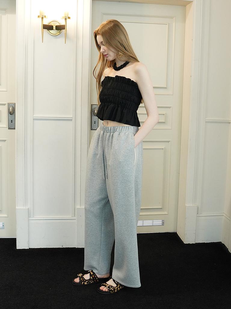 Muse By Rose Rienda Striped Wide Track Pants (Melange Grey)