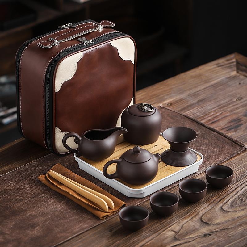 

Персонализированный чайный сервиз из фиолетовой глины, переносной набор для заваривания чая, гайвань для путешествий, чашки для чайной церемонии, прекрасный подарочный органайзер