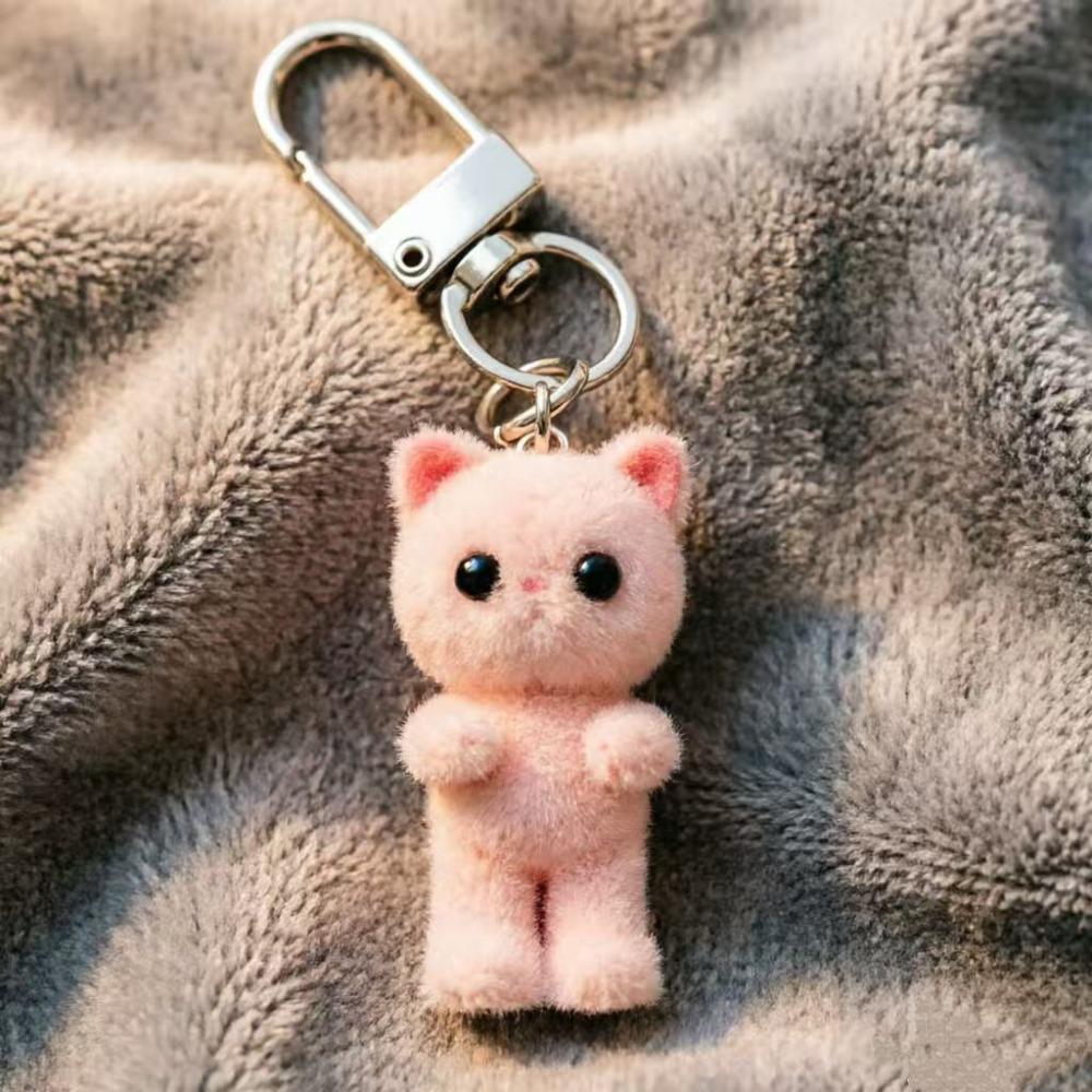 Cute Flocking Three-dimensional Kitten Keychain Cartoon Mini Doll Bag Pendant Keyrings Handmade DIY Keys Chains Gift Accessories