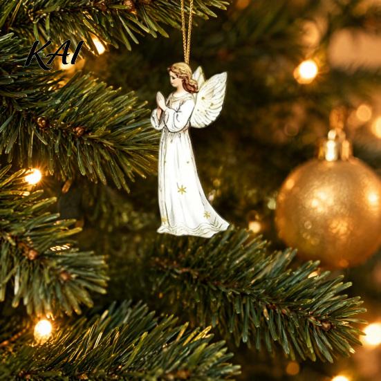 Detailed Wood Carved Angels 12/24/36Pcs Wooden Angel Christmas Ornaments, Vintage Hanging Decorations, Reusable Farmhouse Style Festive Ornaments Tree