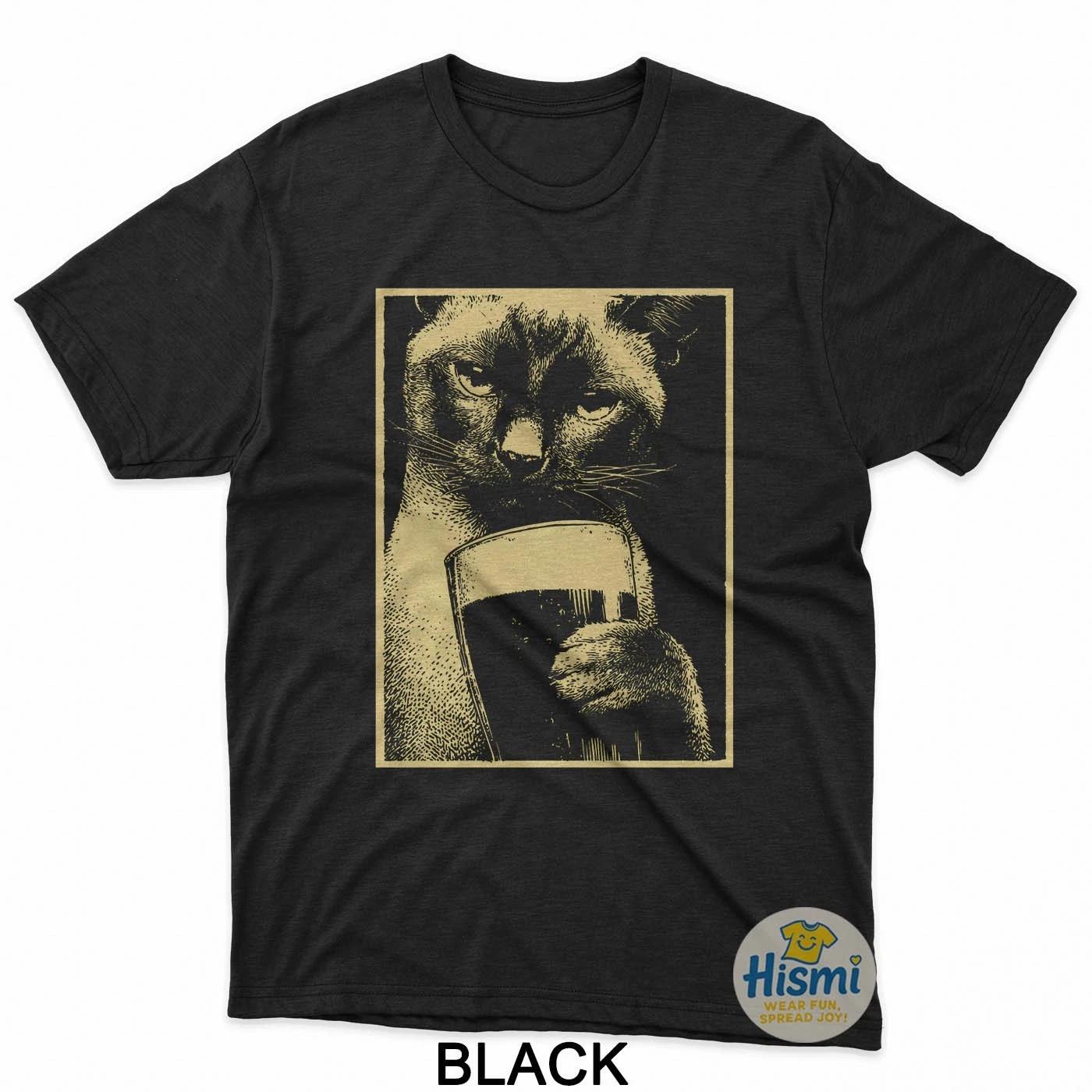 

Siamese Cat Beer Drinking Humor St Patricks Day Feline T-Shirt 2XL