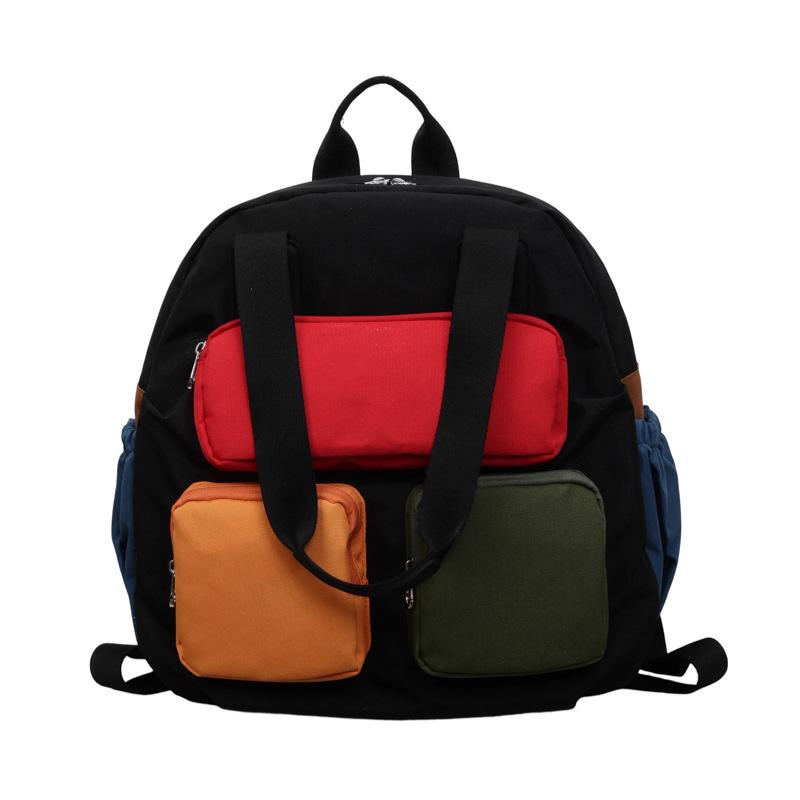 Color Contrast Backpack Women's Large Capacity Commuter Handbag Multi-Functional Plaid Tote Bag