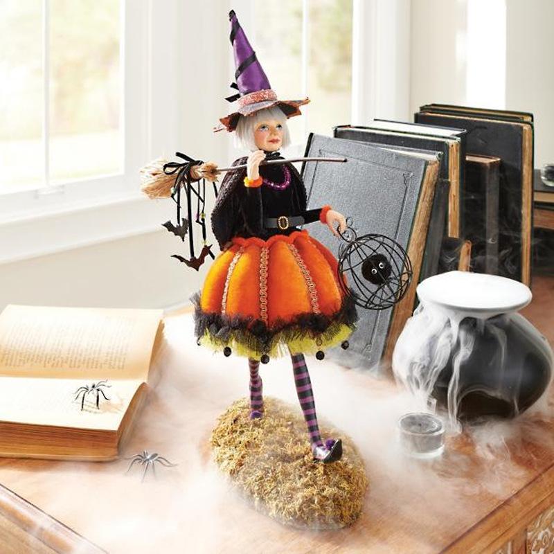 Halloween Witch Doll Resin Ornament Office Bedroom Desktop Charming Figurine Decoration Ornament Synthetic Resin Material