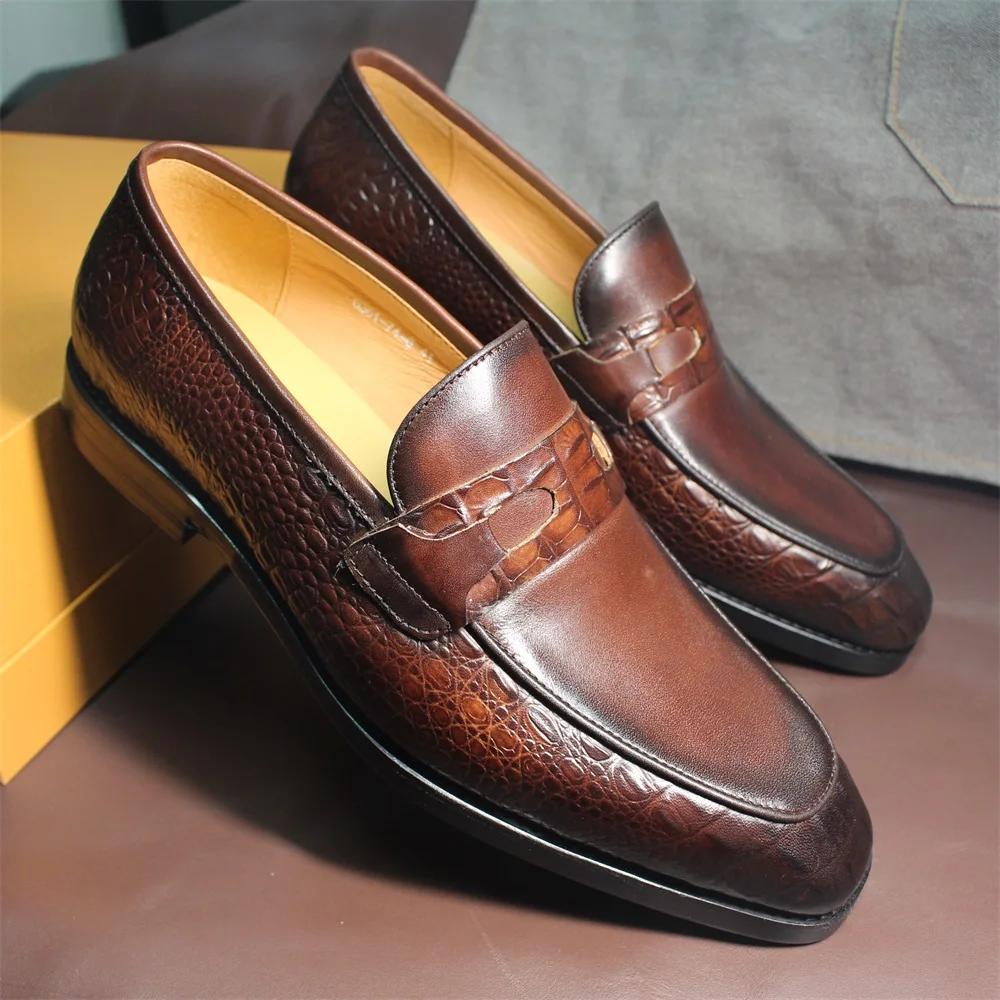 Fashion Classic Men's Cowhide Penny Loafers Casual Office Business Shoes Suitable for Formal Parties And Weddings