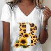Unisexs Vneck Tshirt Sunflower Leopard Print Letter R Graphic Tee Watercolor Flower Leopard Print Tshirts Az 26 Alphabet Top