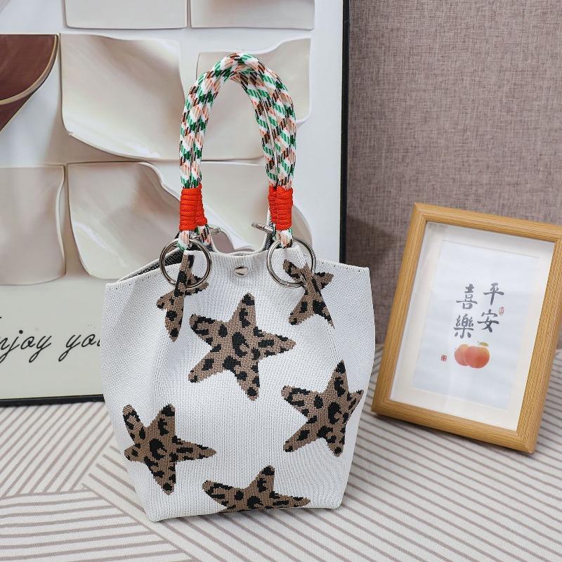 South East Asia Knitted Handbag Geometric Stripe Polka Dot Knitted Large Capacity Handbag Fashion Bucket Bag
