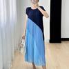 Loose Temperament High-end Round Neck Short Sleeved Mid Length Skirt for Children's New Pleated Casual Dress