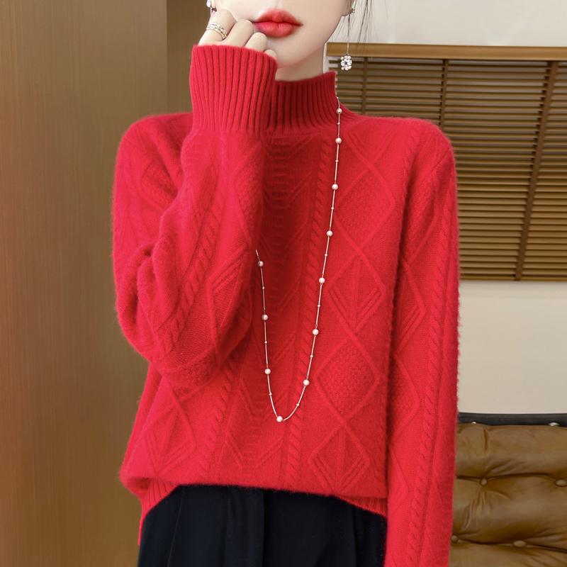 Damski sweter kaszmirowy kaszmir Qinghe 30% kaszmir 70% wełna jesienno-zimowy pulower ciepły i modny