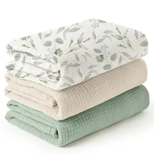 3pcs Set Cotton Muslin Swaddle Baby Wrap Blanket Set for Boys Girls Newborn Gifts Stroller Blankets Baby Bedding Kids Swaddling