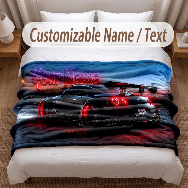 Car Racing Theme Soft Blanket Personalized Custom Name Text Print Warm Blanket Home Sofa Bedroom Decor
