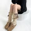 Fashionable Plush Balls Bows Adorned Leg Warmers with Lace Details for Women's Knitted Turn Cuffs Leg Covers Sleeves