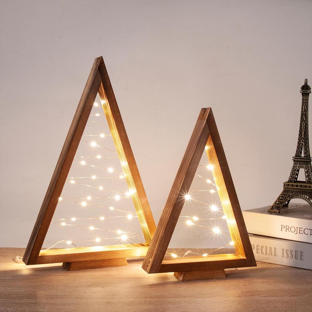Wooden Luminous Christmas Tree Ornament with String Lights
