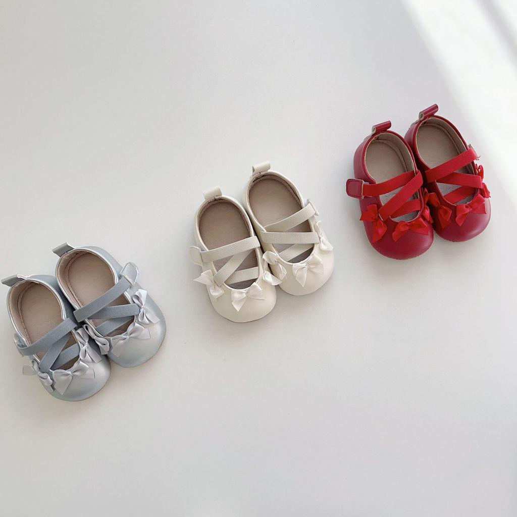 Spring New Baby Walking Shoes (0-2 Years) with Elastic Magic Tape, Bow Design, Soft Soles, and Soft Surface