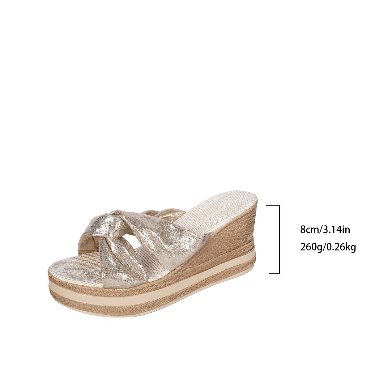 

Thick-soled round head fashion one-word cool slippers women s new summer large-size women s wedge slippers 42 золотой