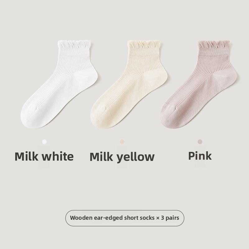 3 Pairs of Women's Spring Summer Cotton Thin Mesh Lace Solid Color Short Socks