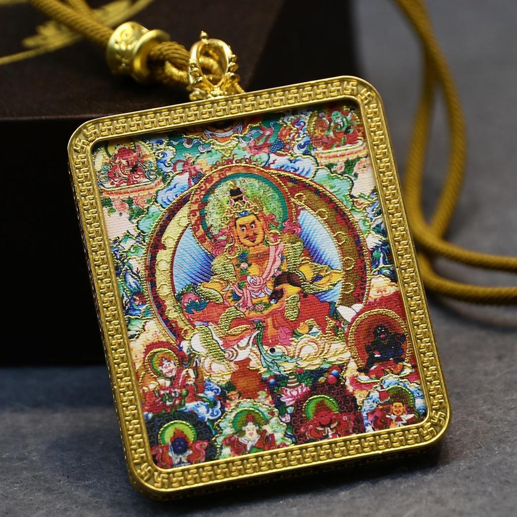 Tibetan Gold Thangka Gau Box: Yellow Jambhala Zalakshmi Pendant