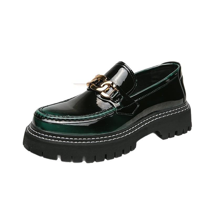 Zapatos de Cuero Gruesos para Aumentar la Altura Moda Cuatro Estaciones Talla Grande para Hombre Zapatos Perezosos de Color Contrastante Mocasines Juveniles para Exteriores