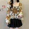 Fall New Arrival Plus Size Women's Crochet Cut Out Long Sleeves Knitwear Slim Fit Slimming Unique Stylish Tassel Tops
