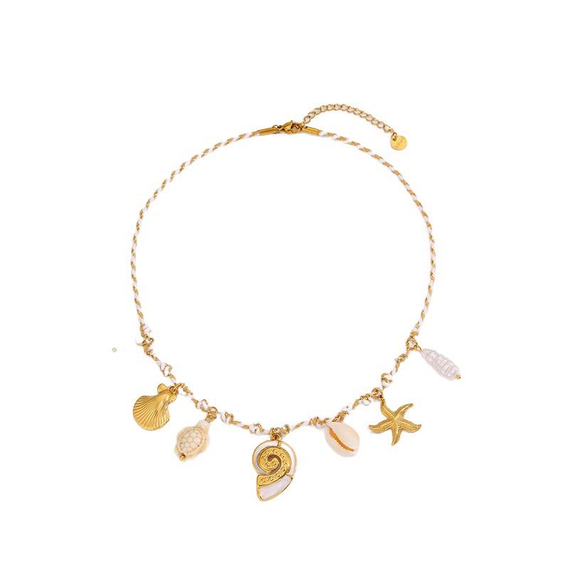 Colar de Corda Trançada em Aço Titânio: Estilo Oceano Design de Concha, Luxo Leve para Mulheres.