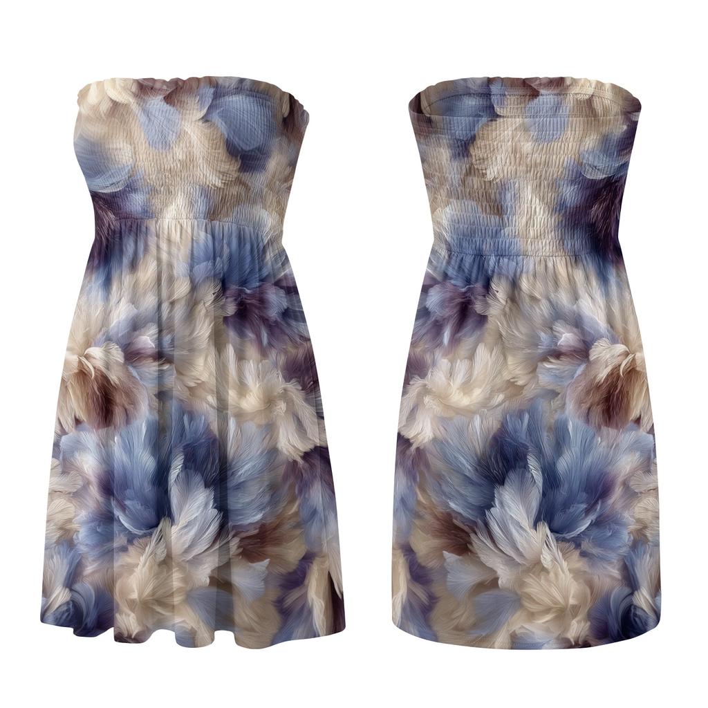 Women Strapless Floral Print Sleeveless Casual Dress Summer Beachwear Lightweight Smocked Bodice Mini Dress