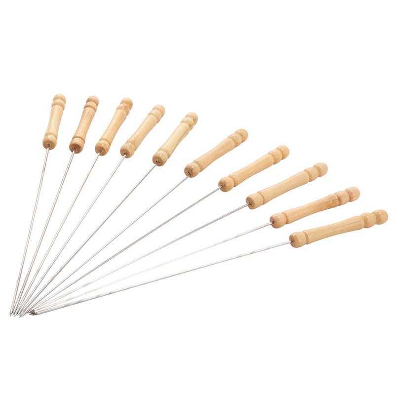 Stainless Steel Round BBQ Skewers with Wooden Handle - Meat Roasting Sticks