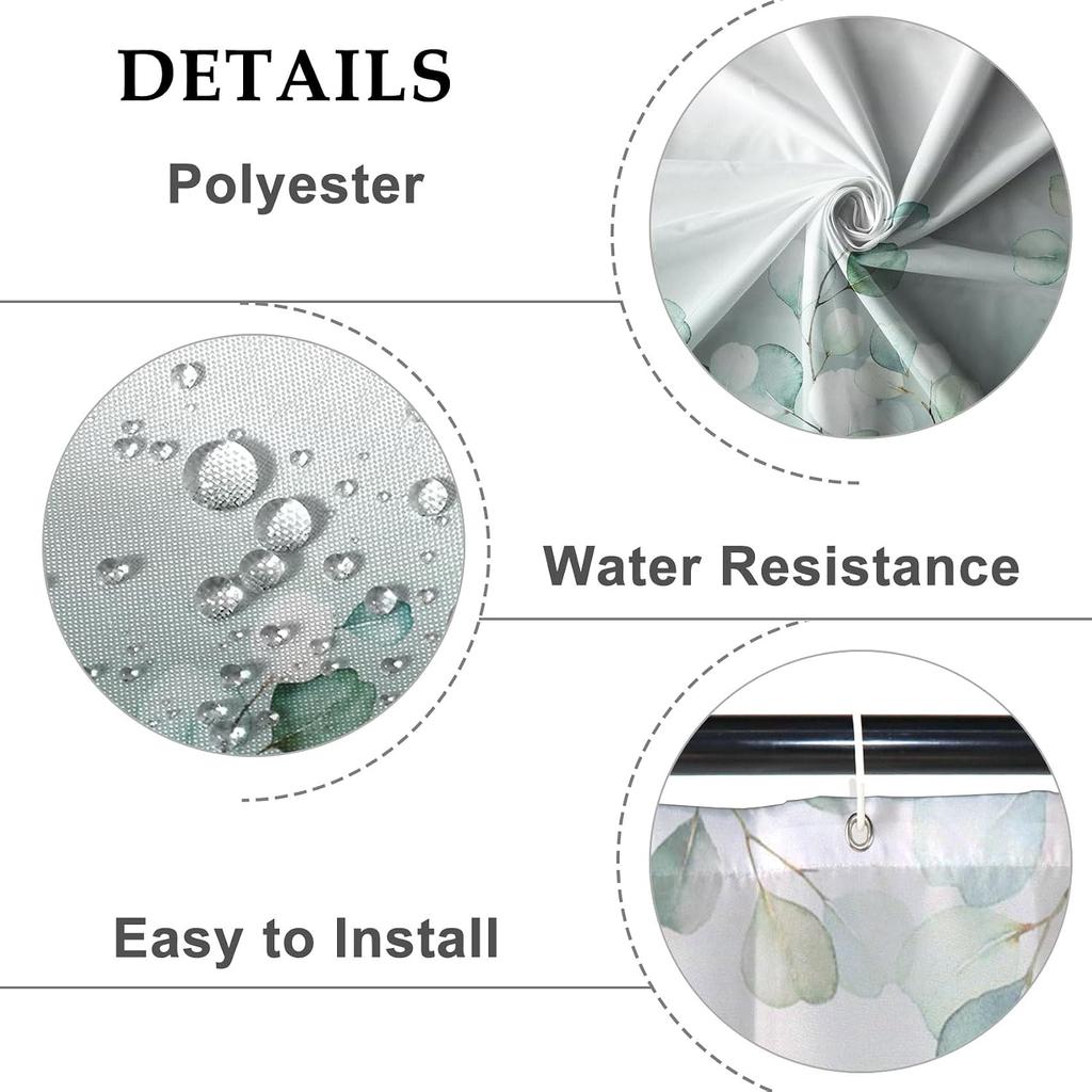 Elegant Botanical Eucalyptus Leaf Shower Curtain Liner Waterproof Greenery Decor Polyester Bathroom Home Shower Curtain