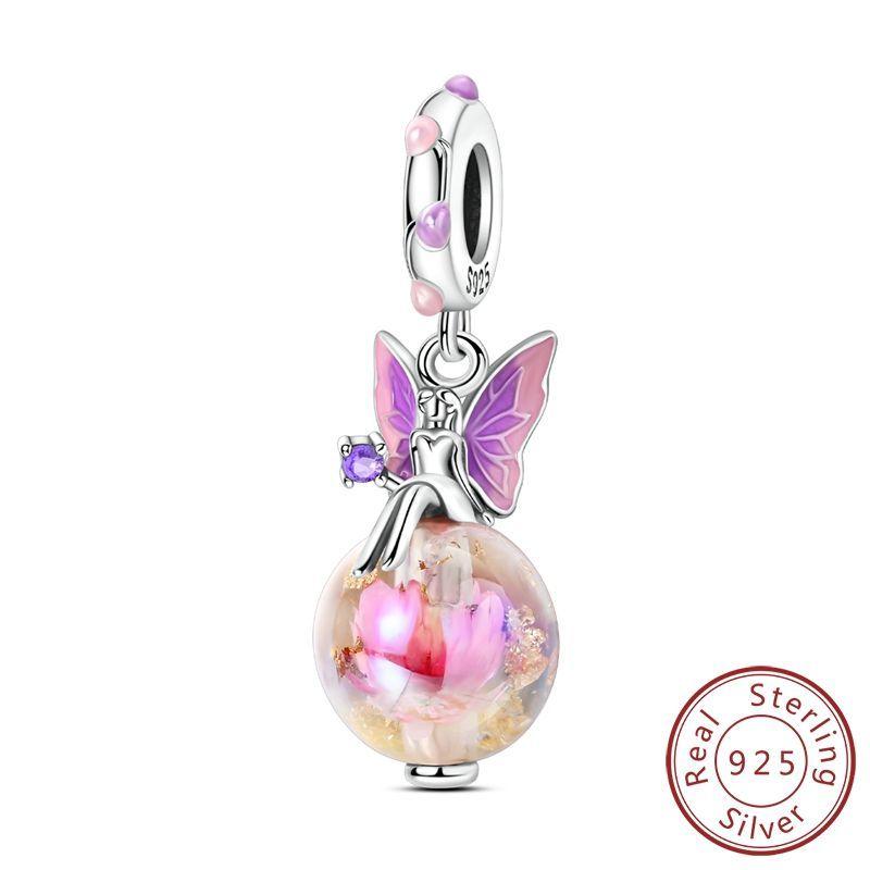 100%Stering Copper Lily Of The Valley Rose Charms Beads Butterfly Lucky Pendant Fit Original Bracelet Diy For Womenjewelry