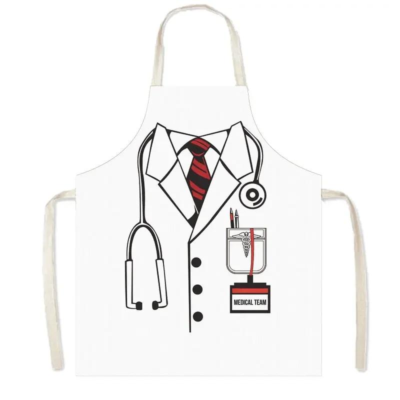 

Funny Doctor Uniform Print Kitchen Apron ECG Nurse Pinafore Women Men Household Cleaning Tools Waiter Chef Cooking Aprons 38X47cm(15X19in)