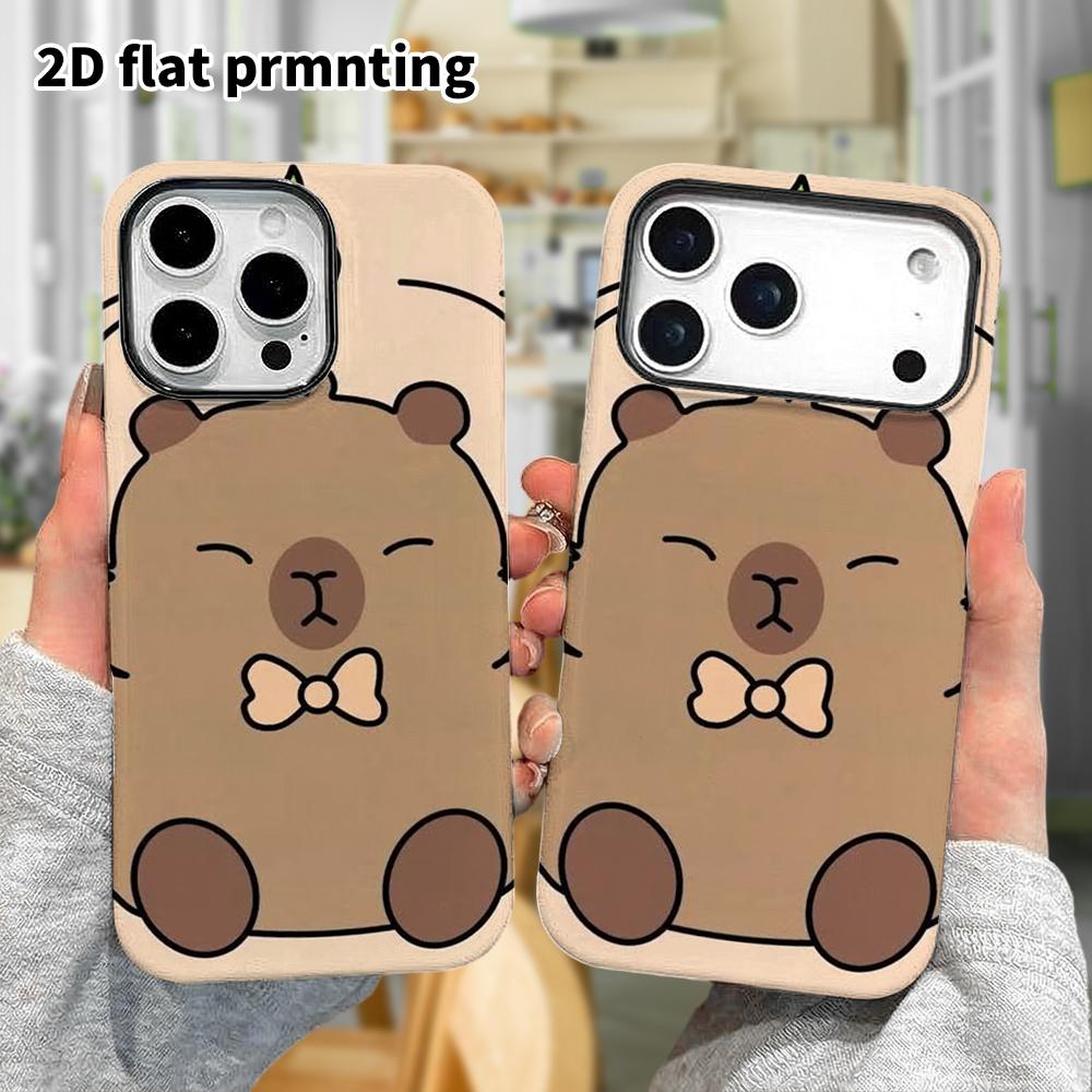 Phone Case: 2D Flat Design Suitable for iPhone 18 17 16 15 14 13 Pro Film Protective Case, Couple Style, Playing with Peach Capybara, Christmas and Ha