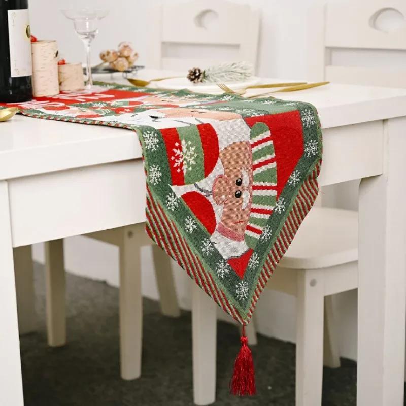 1pcs Christmas Decorations Table Flag Creative Christmas Tablecloth Long End Table Table Decoration Home Holiday Dress Fringe