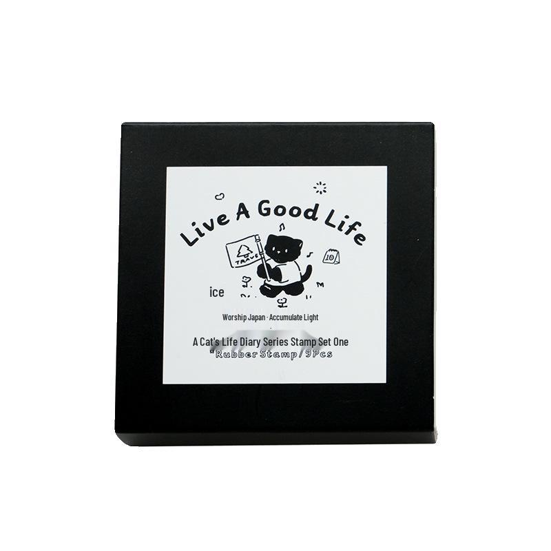 Cat Life Diary Wooden Stamp Set: Cute Cat Designs for DIY Journals and Art Projects