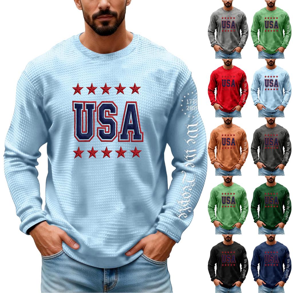 Camiseta de Manga Larga para Hombre - Camiseta Deportiva Pulóver de Cuello Redondo Bordada 250 Aniversario