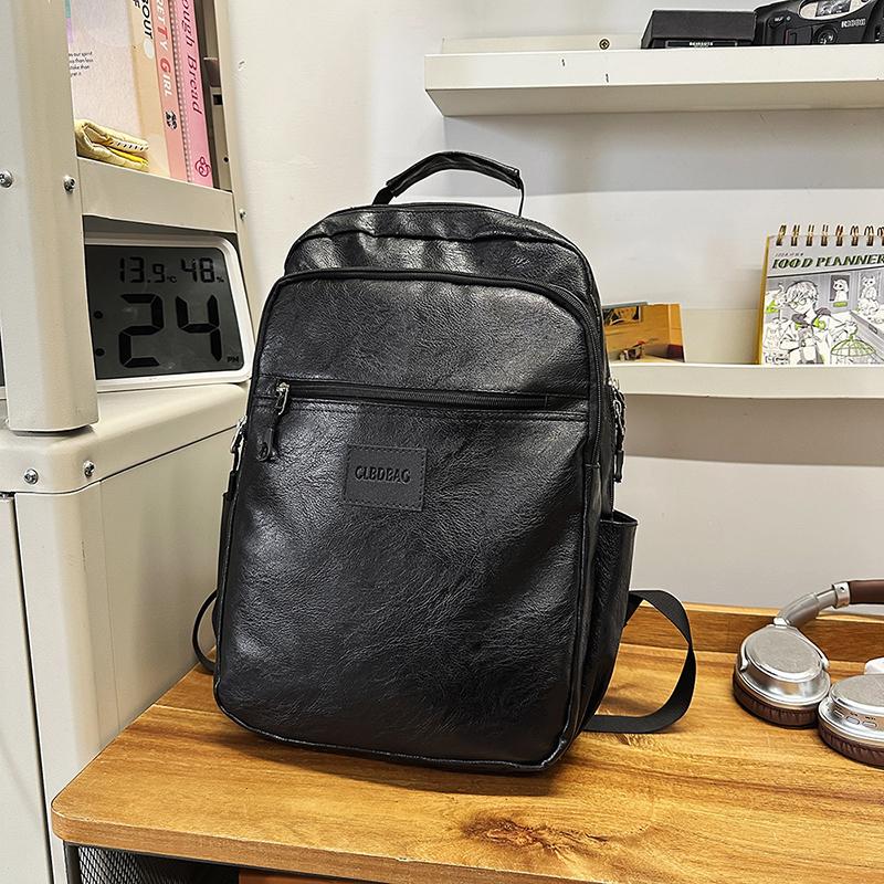 Sac à dos d'étudiant en cuir souple pour homme, grande capacité, pour ordinateur