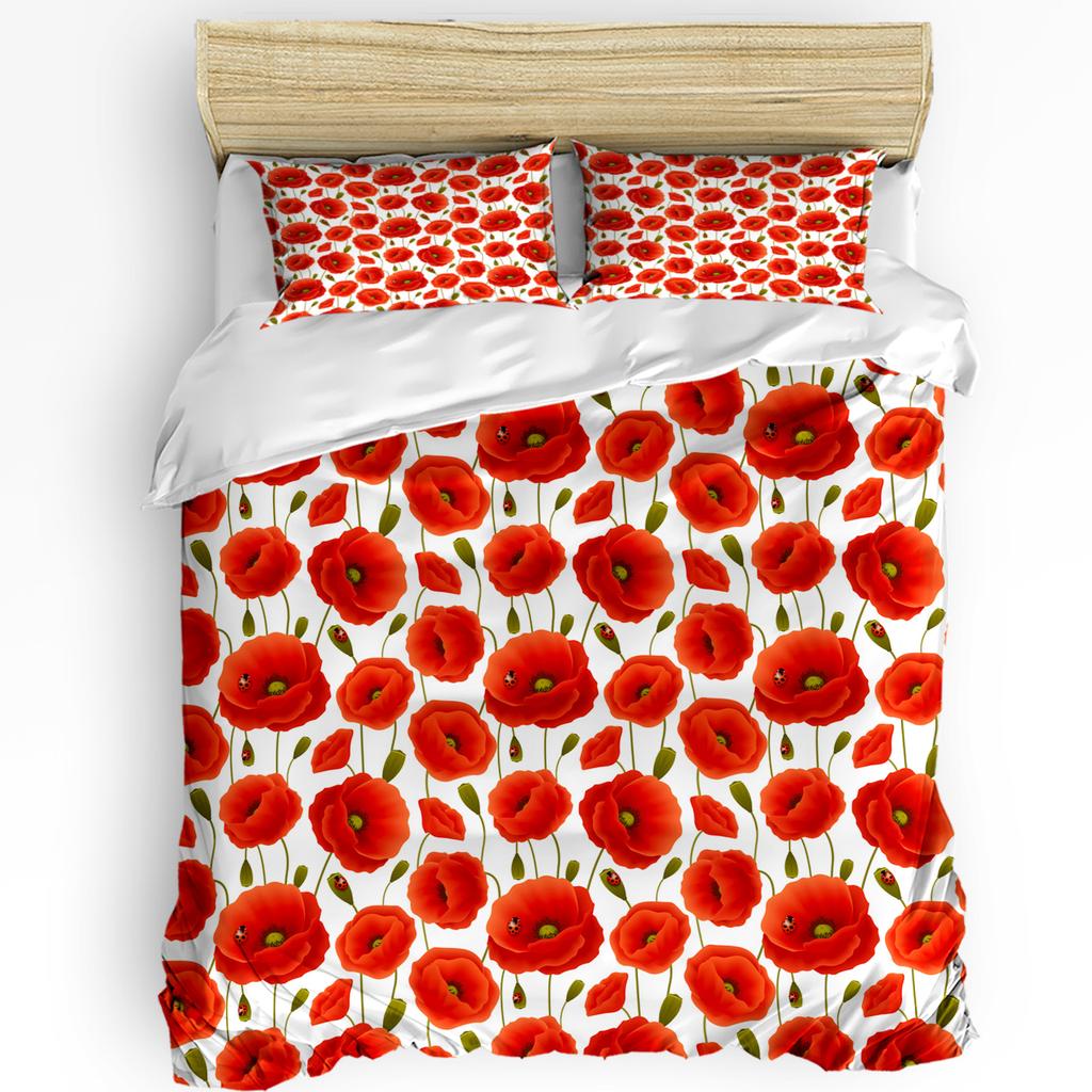 Ladybugs Bedding Set For Bedroom Bed Home Ladybug with Dotted Wings Swirls and Curves Abs Duvet Cover Quilt Cover And Pillowcase