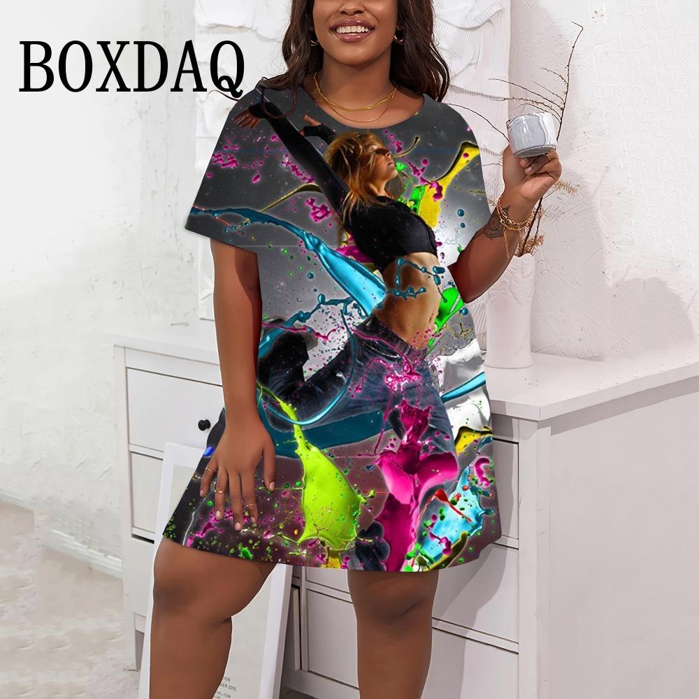 

2025 Новое модное платье с персонализированным 3D-принтом и круглым вырезом с короткими рукавами 6XL