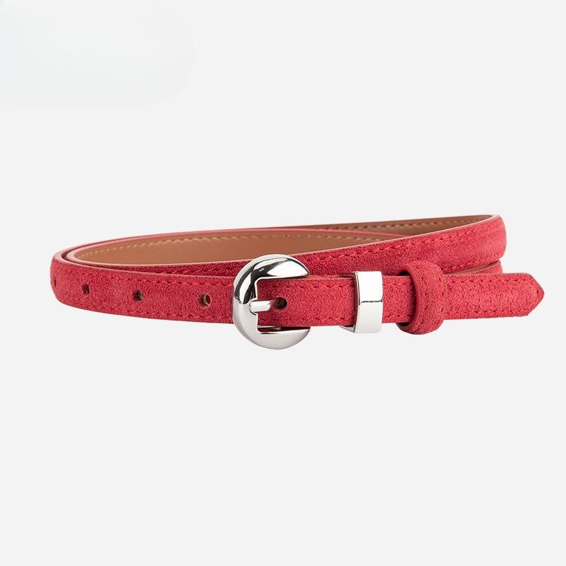 Retro Popular Genuine Leather Women's Fine Belt Matte Silver Pin Buckle High-end Jeans with Accessories for Women's Belt