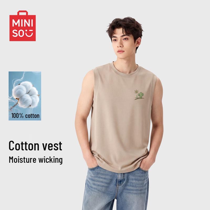 MINISO Men's Pure Cotton Casual Sleeveless T-Shirt